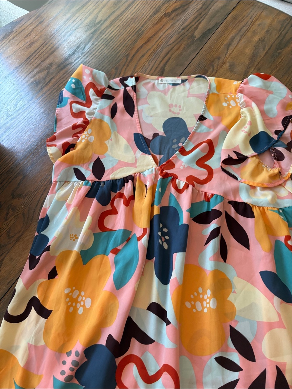 Women's Floral Flutter Sleeve Tunic - Pink Multi - Picture 4 of 4